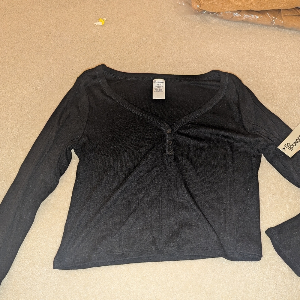 Nwt No Boundaries Black Henley PJ Top